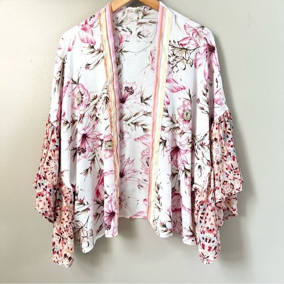Mystree Floral Kimono Open Front Lightweight Boho Garden Girl Rayon Cardigan - Picture 1 of 12